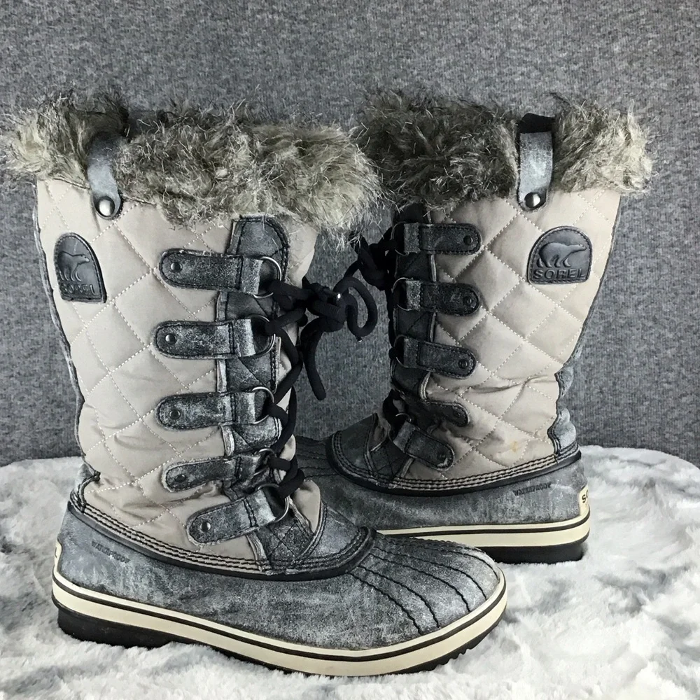 Sorel Women's Distressed Insulated Quilted Faux Fur Waterproof Winter Boots Sz 9